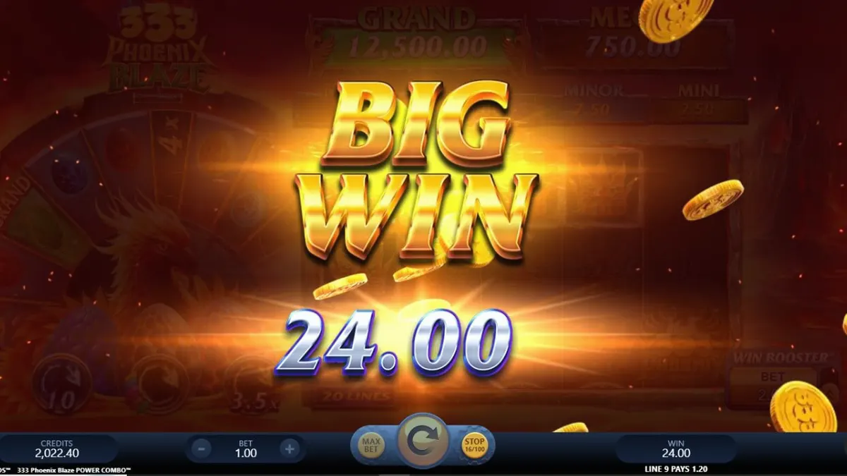 Tampilan visual slot 333 Phoenix Blaze Power Combo dengan tema vulkanik dan burung phoenix.